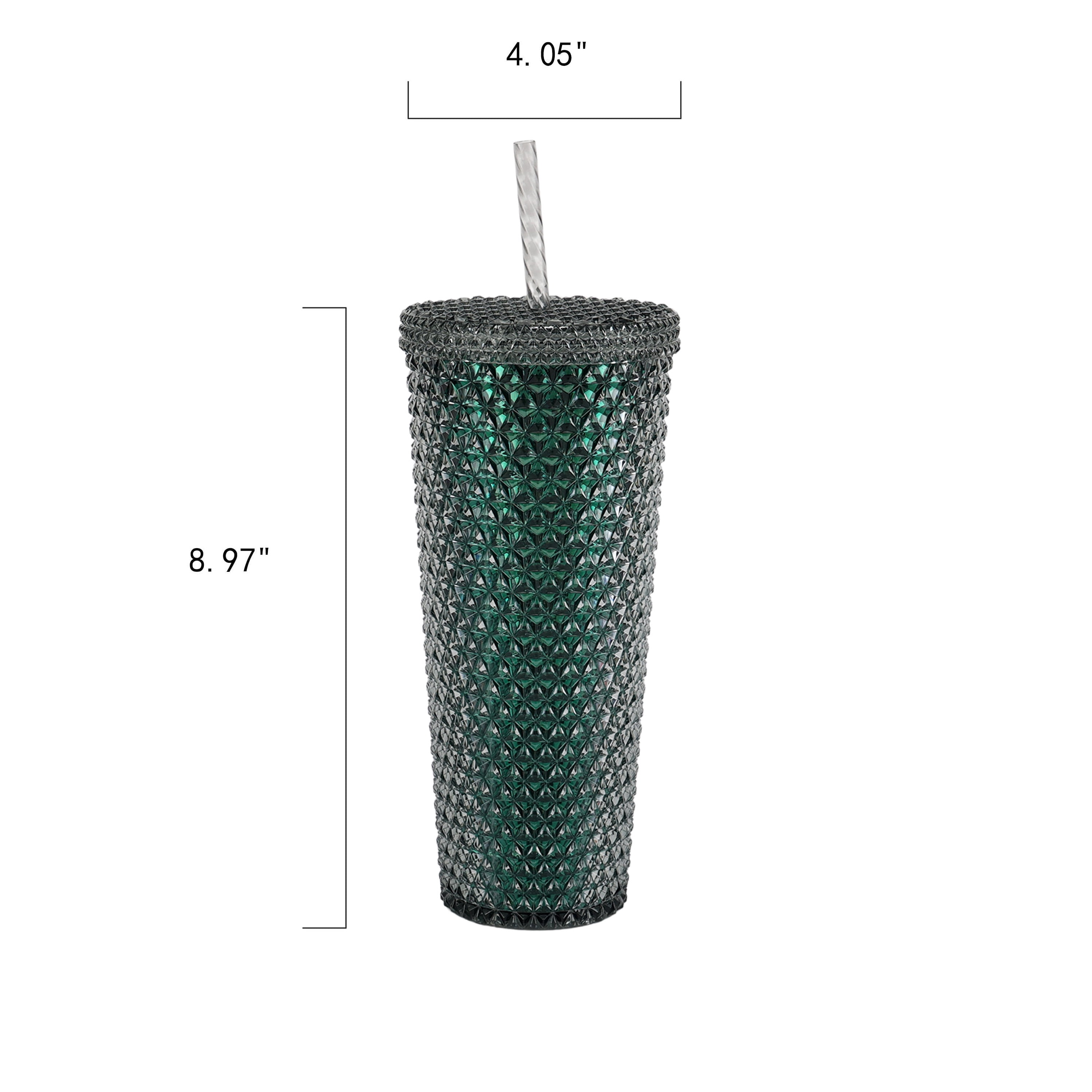 Way to Celebrate Halloween 26 oz Plastic Double Wall Insulated Iridescent Textured Tumbler with Straw and Handle, Black, Green Foil