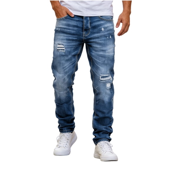 FchengtaiS Men's Ripped Jeans Straight Leg Button Zip Fly Denim Pants Casual Fashion Trousers for Outdoor Streetwear
