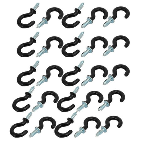 1.5 Inch Open Hook - Uxcell 5/8 Inch Plastic Coated Screw-in Open Cup Ceiling Hooks Hangers Black 25pcs