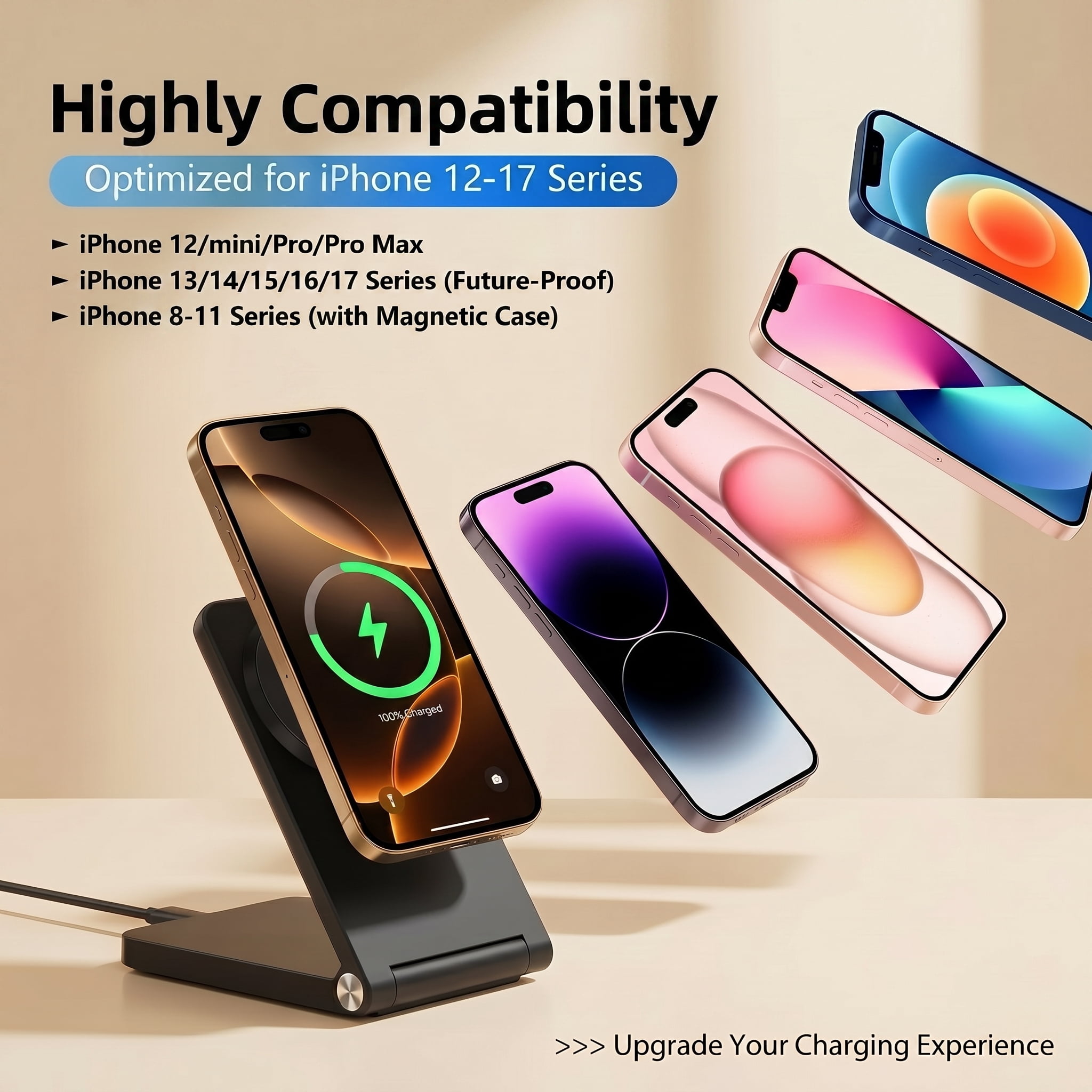 ETEPEHI Magnetic Wireless Charger Stand -  2026 Foldable Charging Station Compatible with iPhone 17/17 Air/16/16 Plus/16 Pro/15/14/13/12