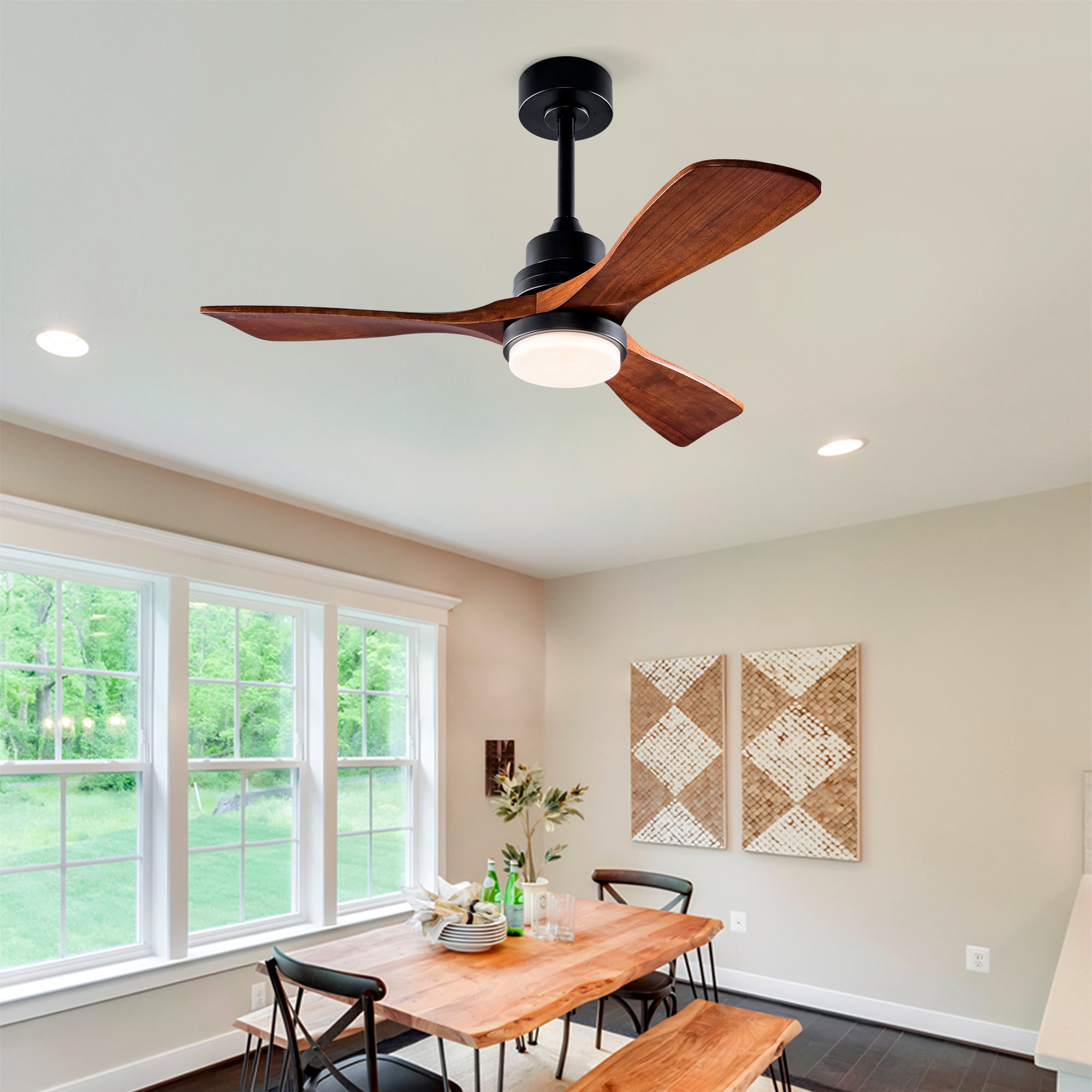 Ceiling Fan with Lights, 42 Inch Remote Control 3 Wood Blades Outdoor Ceiling Fan for Patio Farmhouse Home, Black