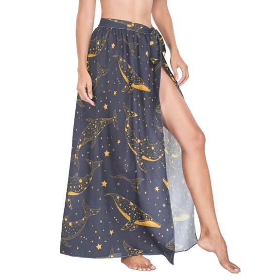 Women Sarong Wraps Whales and Stars Swimsuit Beach Pareo Bikini Coverups Skirt M