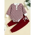 thumbnail image 4 of Qtinghua Newborn Baby Girl Boy Fall Clothes Checkerboard Print Long Sleeve Romper+Long Pants Outfits Wine Red 18-24 Months, 4 of 9