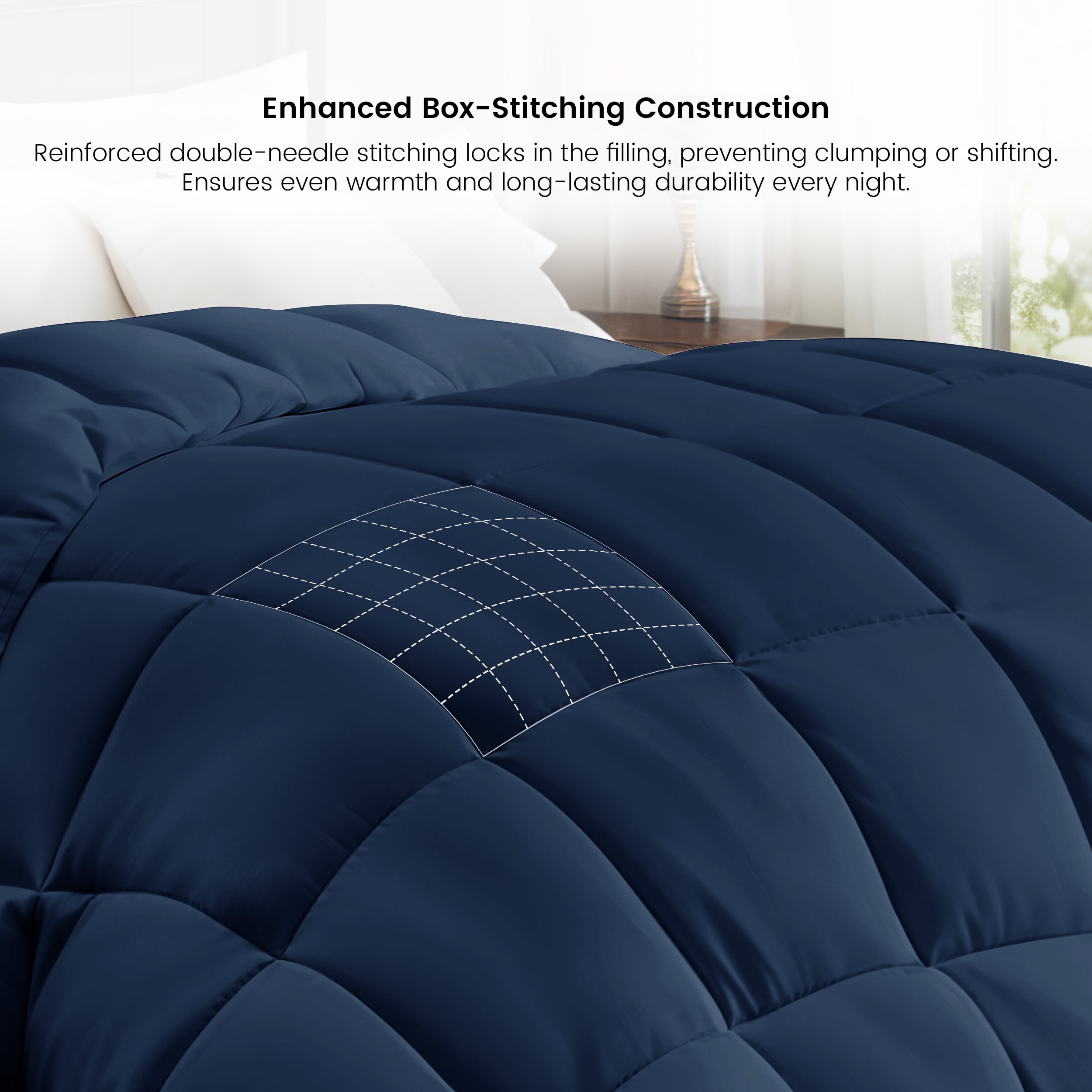Lux Decor Collection Comforter Duvet Insert - Box Stitched Down Alternative Single Comforter - Quilted Comforter with Corner Tabs (Twin, Navy Blue)
