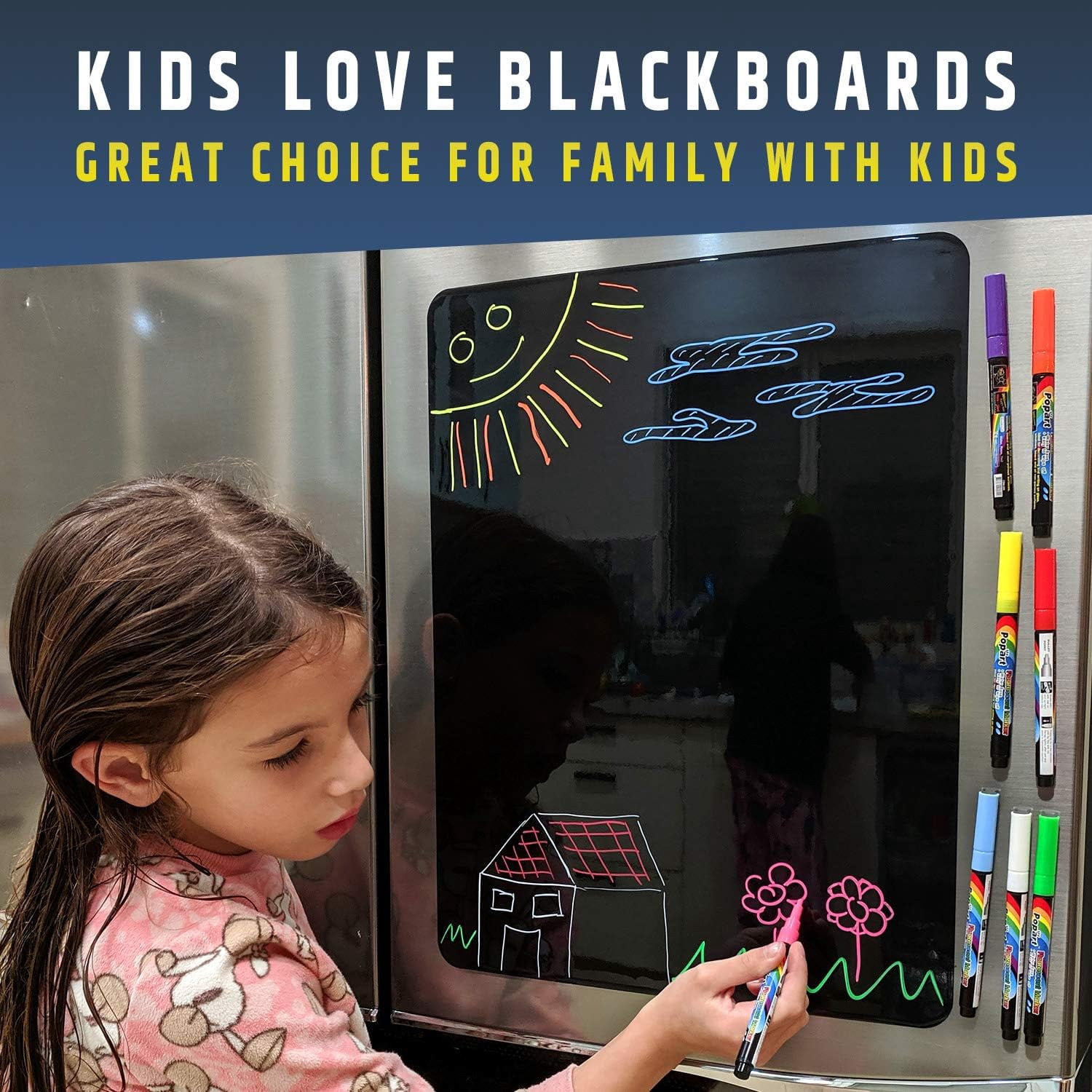 HMMAGNETS Magnetic Wall Board, Large Black Dry Erase Board for Fridge with Neon Markers, 17.5"x13.5"