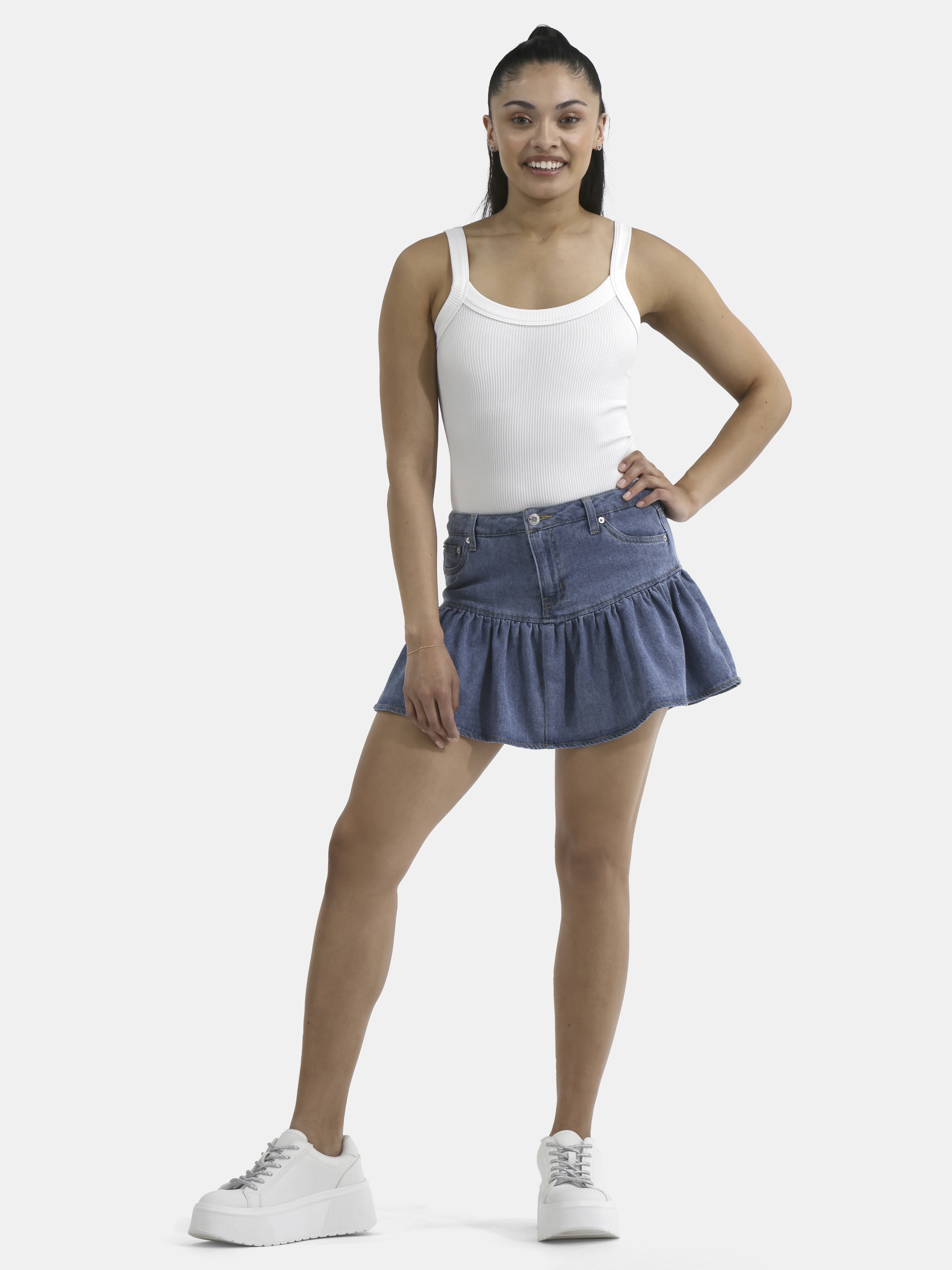 No Boundaries Ruffle Yoke Mini Skirt, Women's