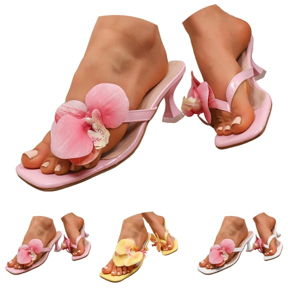 Dakaela Women's Flower Thong Sandals Square Open Toe Flip Flop Kittens Heels 2026 Dressy Vacation Summer Casual Slides Shoes Mules Size 6-10 Red