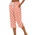 thumbnail image 2 of Hilenly Cotton Capri Pants for Women Loose Fit Casual Straight Leg Drawstring Elastic Waist Cropped Pant Summer Polka Dot Pants, 2 of 6