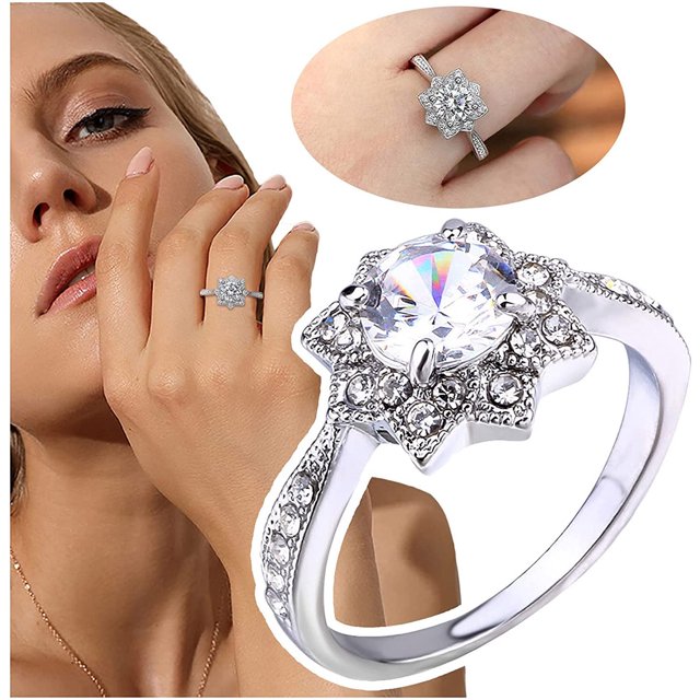 XWSHYW Anillos Copo de Nieve Diamante Compromiso Lujoso Diamante de Brillante Imitación Accesorios Románticos Creativos Personalidad Mujer Cumpleaños Día de San Valentín