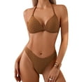thumbnail image 2 of Lovskoo 2024 Women's 3 Piece Solid Color Bikini Sets Halter V Neck High Cut With Cover Up Wrap Swimsuit Brown-L, 2 of 8