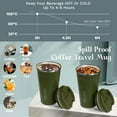 thumbnail image 3 of YINBAOGE Insulated Travel Coffee Mug Spill Proof Leak Proof Pobtable To Go Camping Stainless Steel Coffee Tumbler Reusable Coffee Cups with Lids Thermos for Hot and Cold Drink (Black, 12 OZ), 3 of 6