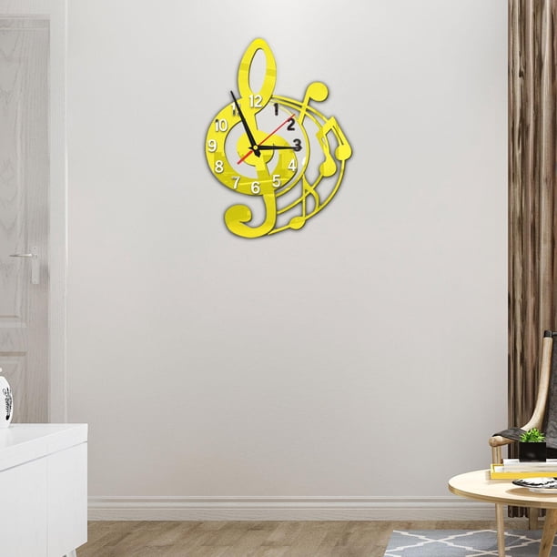 Reloj de pared Música silenciosa Diseño temático Decoración de relojes decorativos para niños Decoración del hogar Decoración del hogar para amantes Dorado