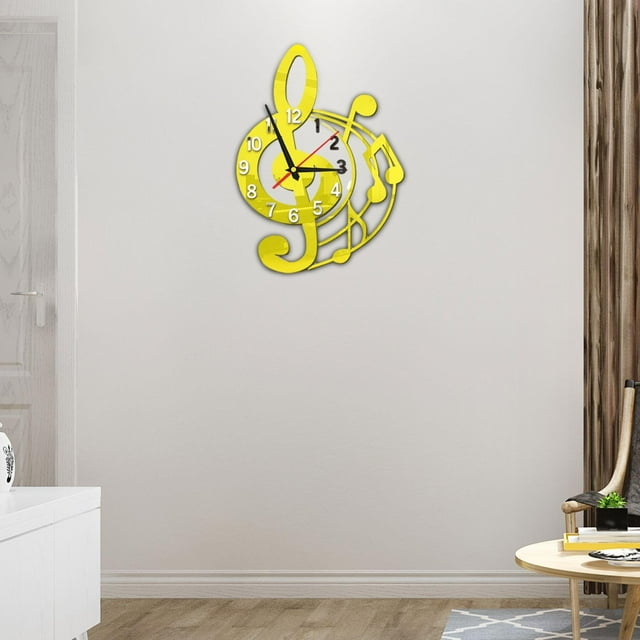 Reloj de pared Música silenciosa Diseño temático Decoración de relojes decorativos para niños Decoración del hogar Decoración del hogar para amantes Dorado