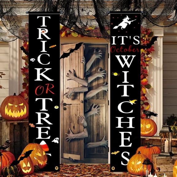 Hanging Halloween Door Decorations, 71inch Front Door Banner Decor Porch Sign Halloween Decorations Indoor Outdoor