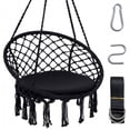 thumbnail image 1 of Costway Chaise Balançoire, Chaise Hamac avec Coussin de Siège Rond, Chaise Bohème Intérieure et Extérieure Noire, 1 of 10