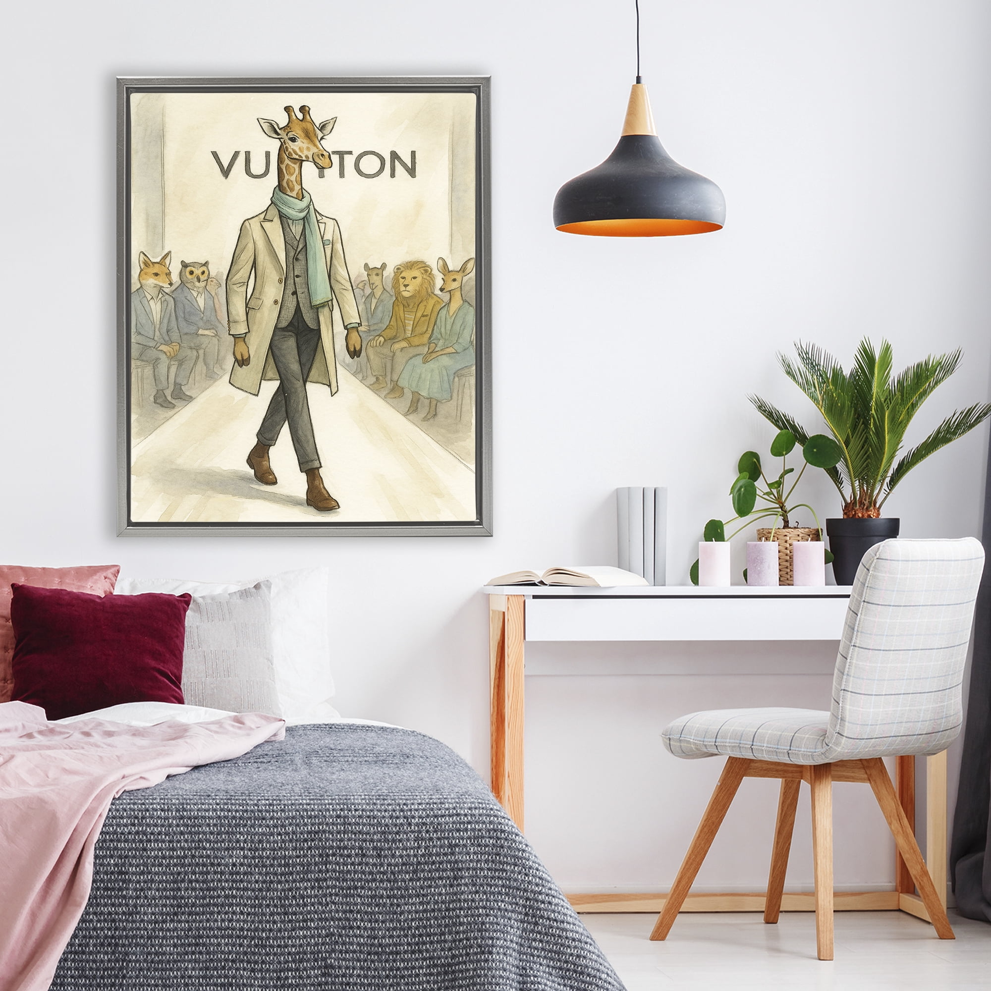 Stupell Industries Fashion Runway Giraffe Gray Framed Floater Canvas Wall Art, design by Grotto Studios