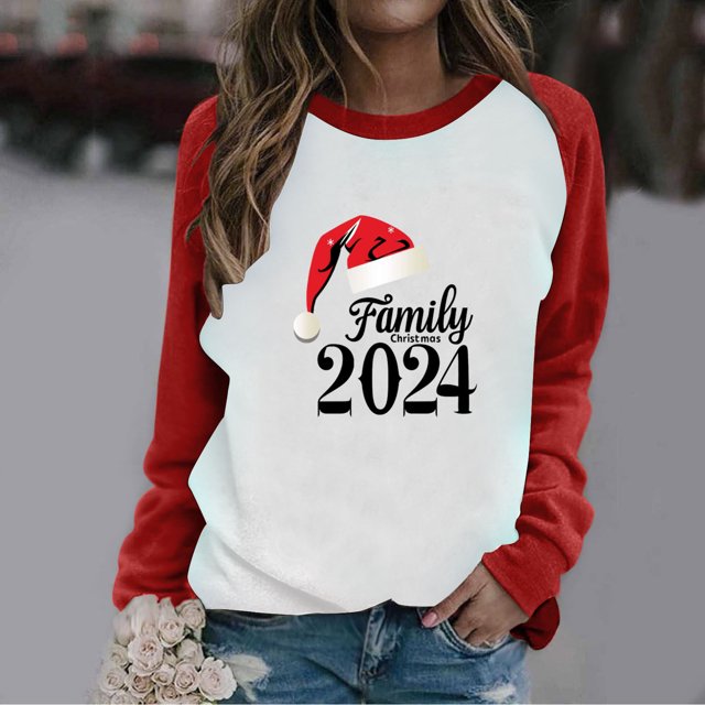 Jienlioq Hauts pour Femmes Tendance Imprimé Poitrine Col Rond Manches Longues Chandail Cyberlundi