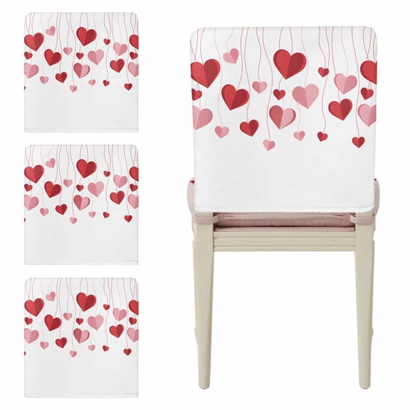 Valentine's Day Chair Back Covers Set of 6, Abstract Watercolor Falling Red Pink Loves Romantic Heart Stretch Dining Chair Back Slipcovers Removable Seat Cover for Kitchen Restaurant Hotel Cafe