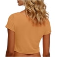 thumbnail image 5 of VSSSJ Crop Tops pour Femmes Manches Courtes Col Rond Extensible Chemise Décontractée Ajustée Solide Confortable Été Basique T-Shirts Courts Or Taille Unique, 5 of 5