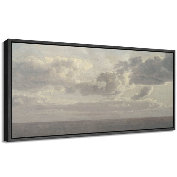 Large Framed Canvas Print Seascape with Dramatic Clouds - Tranquil Coastal HorizonWall Art Decorative Ready to Hang Painting for Living room Bedroom 60x30 inches Black Frame
