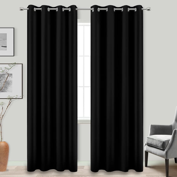 Juego de 2 paneles de cortinas KOUFALL negras de 214 cm de largo para dormitorio