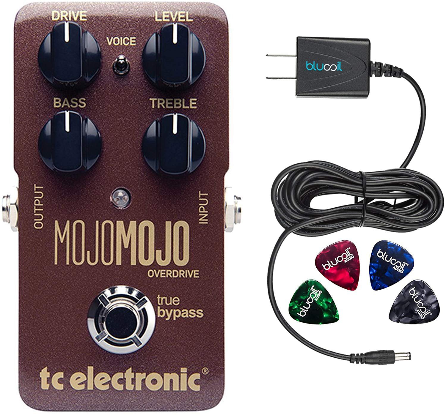 TC Electronic MojoMojo Overdrive Pedal for Electric Guitars Bundle with  Blucoil Slim 9V Power Supply AC Adapter, and 4-Pack of Celluloid Guitar  Picks