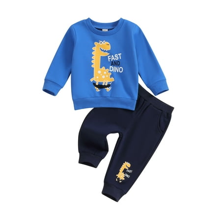 

2PCS Toddler Baby Boy Pants Set Dinosaur Print Long Sleeve Sweatshirt Pullover + Drawstring Sweatpants