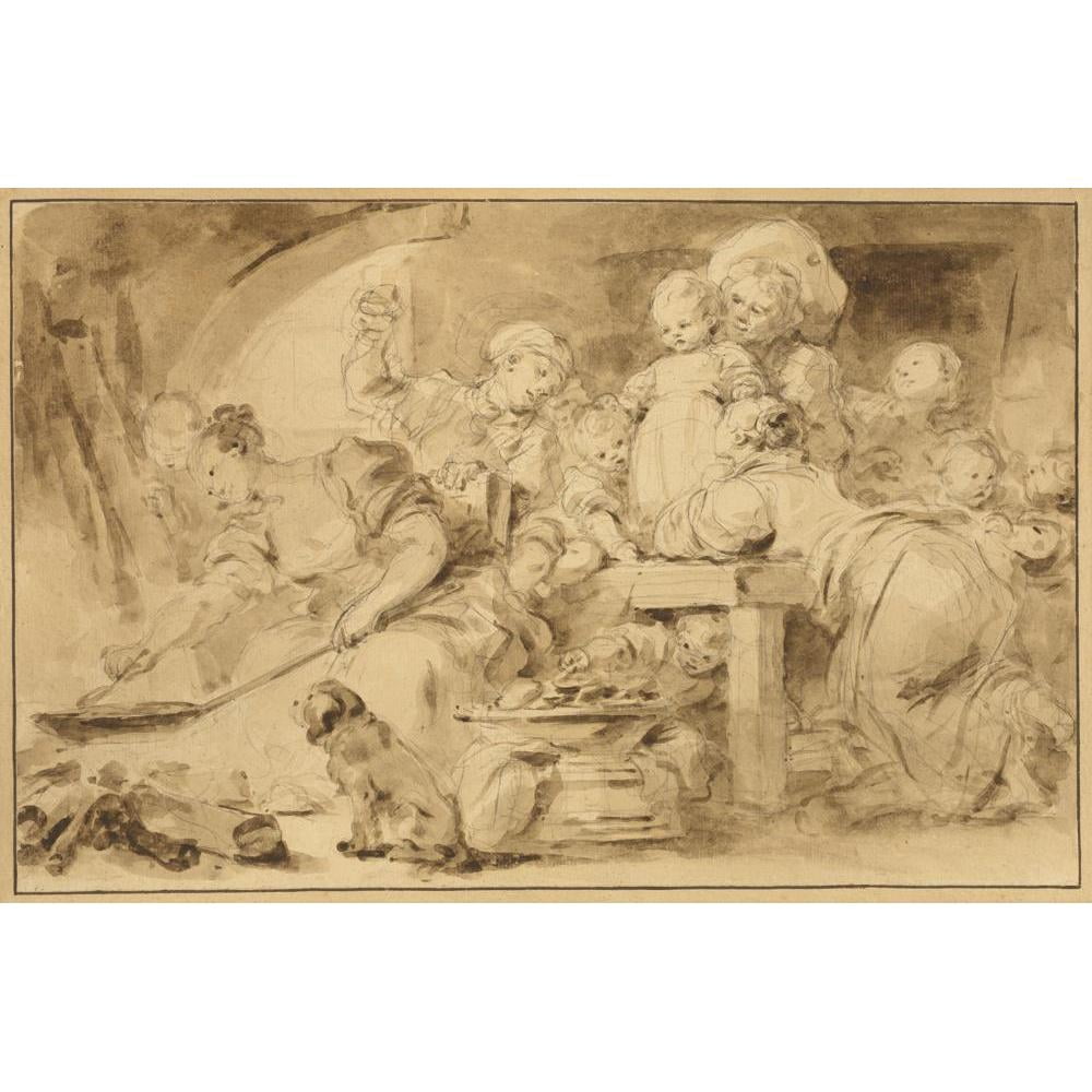 Jean-Honoré Fragonard 14x11 Black Modern Framed Museum Art Print Titled - Making Fritters (Les Beignets) (1782)