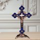 thumbnail image 3 of Crucifijo y estatuilla de soporte, esculturas de cristiana para capilla, decoración para hogar, regalos religiosos coleccionables , Azul Sunnimix Crucifijo de pie, 3 of 7