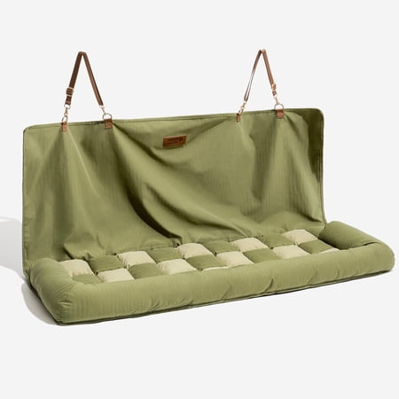 FunnyFuzzy Large Dog Car Seat Bed, Dog Car Bed for Large Dogs, Detachable & Washable Pet Bed for Backseat with anti-slip bottom, adjustable safety straps, Green