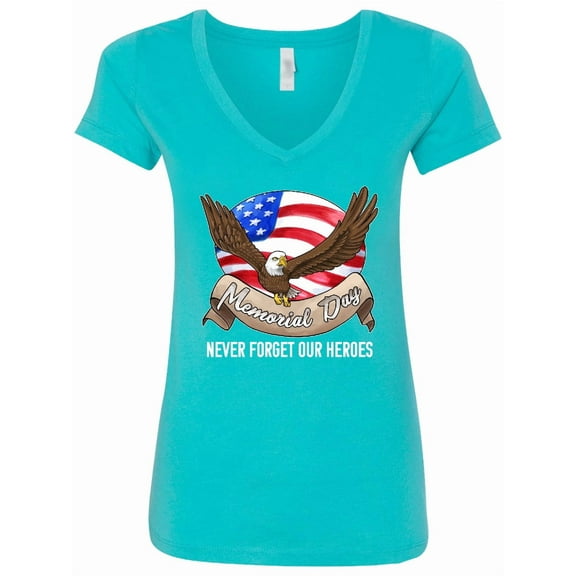 Inktastic Memorial Day Never Forget Our Heroes Bald Eagle Women's V-Neck T-Shirt