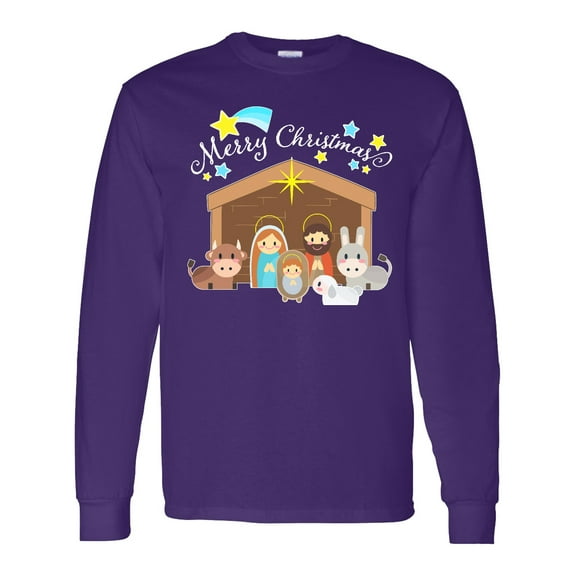 Inktastic Merry Christmas Cute Nativity Scene Long Sleeve T-Shirt