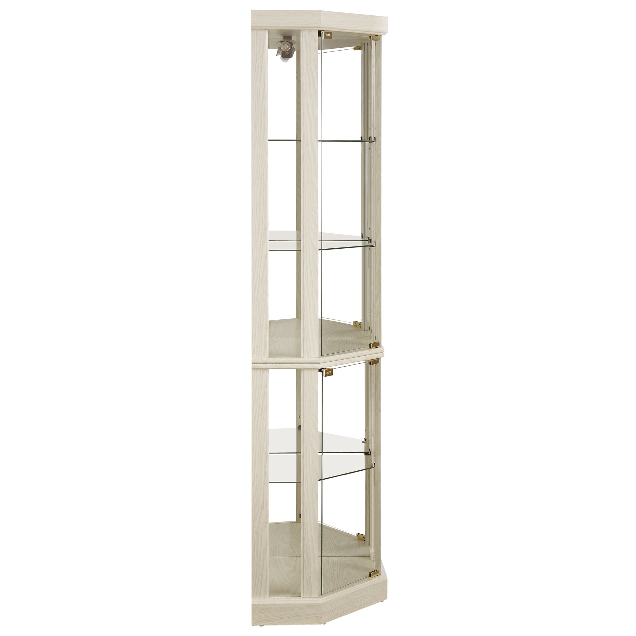 PORKISS Lighted 3-Side Glass Display Curio Cabinet with Tempered Glass Doors and Shelves, China Cabinet Wood Corner Cabinet with Bulb, Corner Curio Storage Rack for Bar, Liquor Storage, White