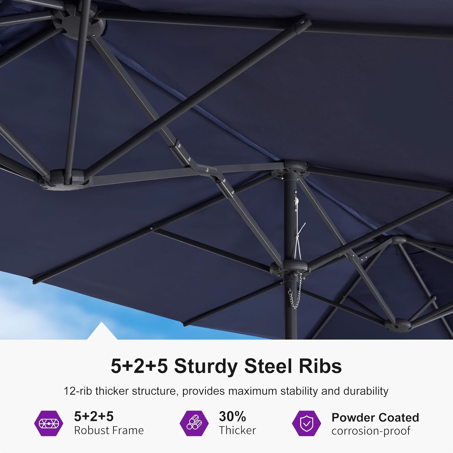 PURPLE LEAF 13ft Double-Sided Patio Umbrella with Base Included Market Rectangle Table Umbrella Outdoor Umbrella with Crank for Backyard Pool Garden Deck, Navy blue