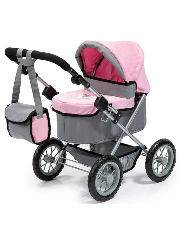 Bayer Design Trendy Pram Stroller for Toy Baby Dolls, Boys & girls, Grey/Pink, Children 3+
