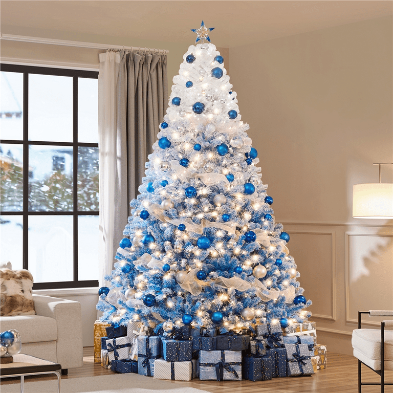 Alden Design 9Ft Pre-lit Flocked Artificial Christmas Tree with