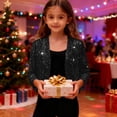 thumbnail image 7 of Sparkly Sequin Jackets for Girls Cropped Blazer Jacket Glitter Shiny Open Front Coats Casual Outerwear Short Coat Black 140, 7 of 7
