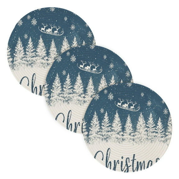 BZSMCE Mats for Pots,Pans Place Three Reindeer Soaring on Snowflake Pattern Simple Style Pattern Pot Mats
