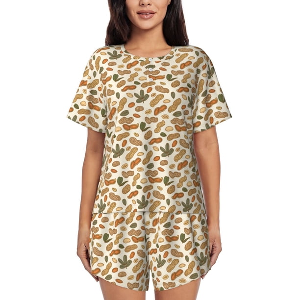 Balery Set With Peanut Conjunto de Pijama para Mujer con Estampado, Dos Piezas de Manga Corta y Shorts, Ropa de Dormir Suave con Cuello Redondo y Bolsillos-Medium