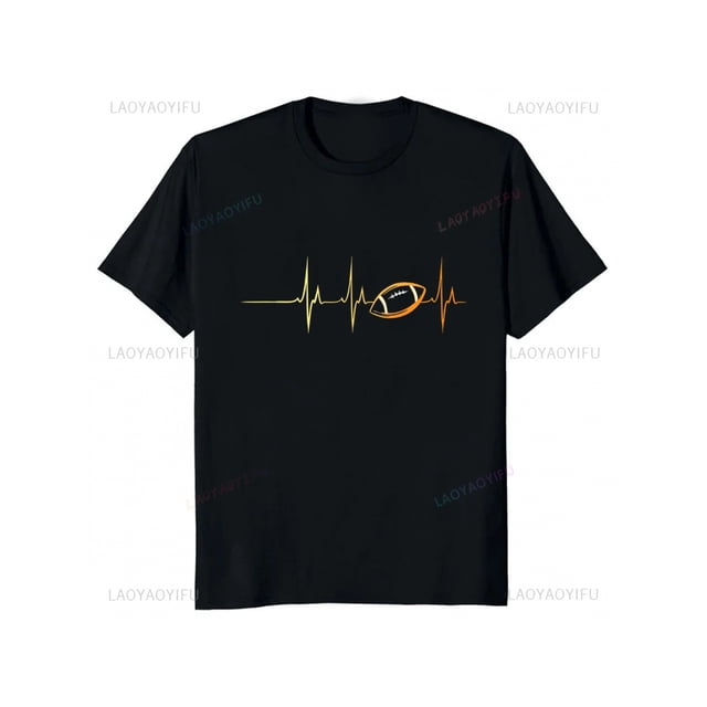 Men'S Graphic T Shirt with Football and Rugby Print Electrocardiogram Heartbeat