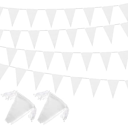 300 Feet Blank Pennant Banners Flags String Hanging DIY 180 Pcs Triangle Bunting Pennant Garland for Opening Graduation Birthday Party Decoration Festival Celebration(White)