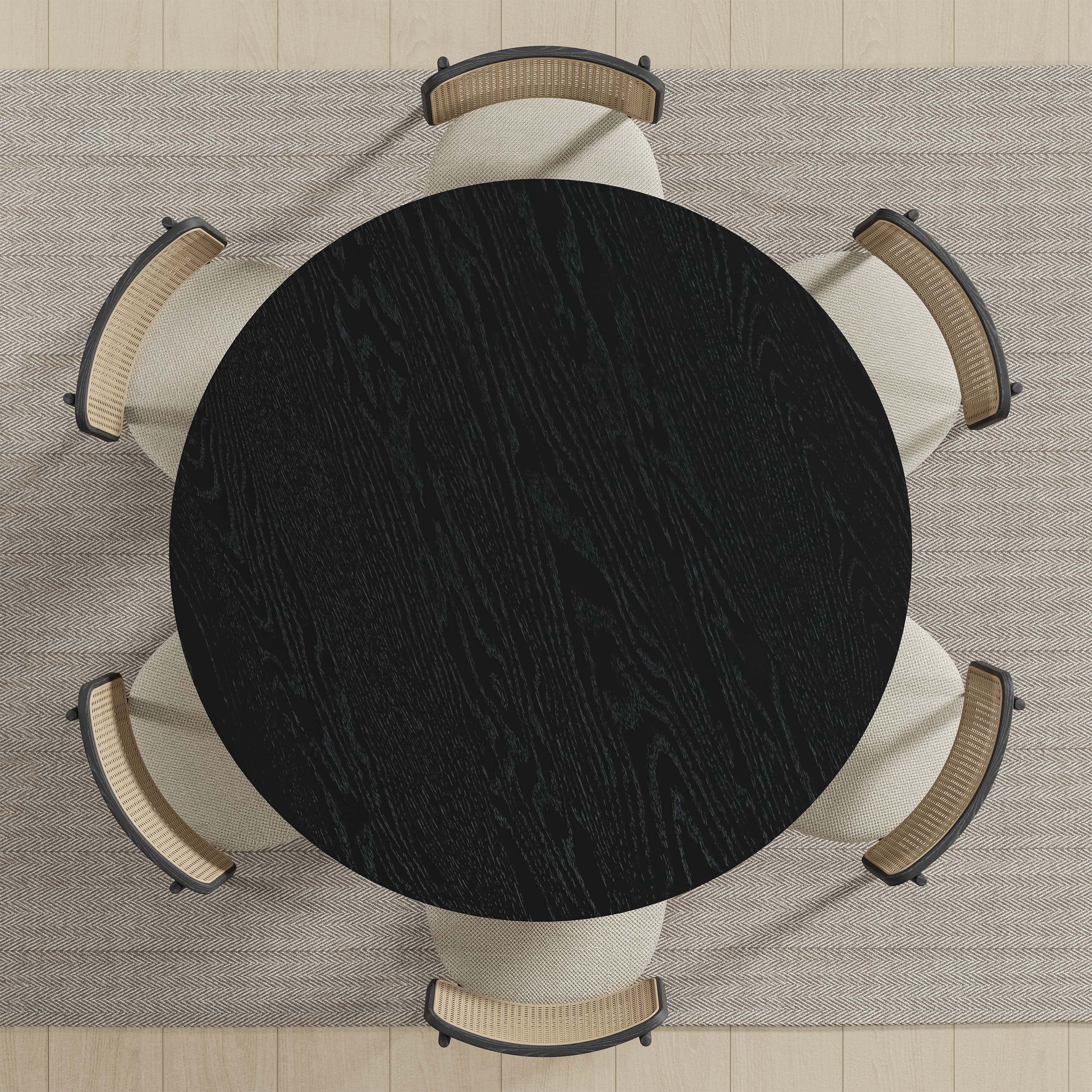 MAYEERTY Modern Black Round Dining Table with Inclined Legs - Sleek Contemporary Kitchen Centerpiece