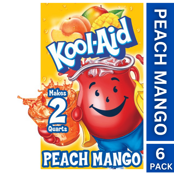 6 Pack Delicious Peach Mango Kool-Aid Unsweetened Artificially Flavored