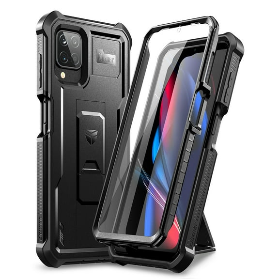 Dexnor for Samsung Galaxy A12 Case, [Built in Screen Protector and Kickstand] Heavy Duty Military Grade Protection Shockproof Protective Cover for Samsung Galaxy A12, Black