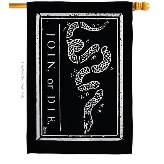 Americana Home & Garden H140725-BO 28 x 40 in. Black Join or Die American USA Historic House Flag with Double-Sided Horizontal Decoration Banner Garden Yard Gift