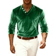thumbnail image 5 of Dresfit Velvet Shirt for Men Henley Long Sleeve Carnival Shirts Summer Spring Big and Tall V Neck Pullover Loose Fit Velour Mardi Gras Party Tops Green M, 5 of 5