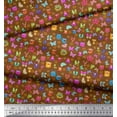 thumbnail image 2 of Soimoi Brown Poly Georgette Fabric Insect,Sun & Cartoon Alphabets Text Fabric Prints by Yard 52 Inch Wide, 2 of 3