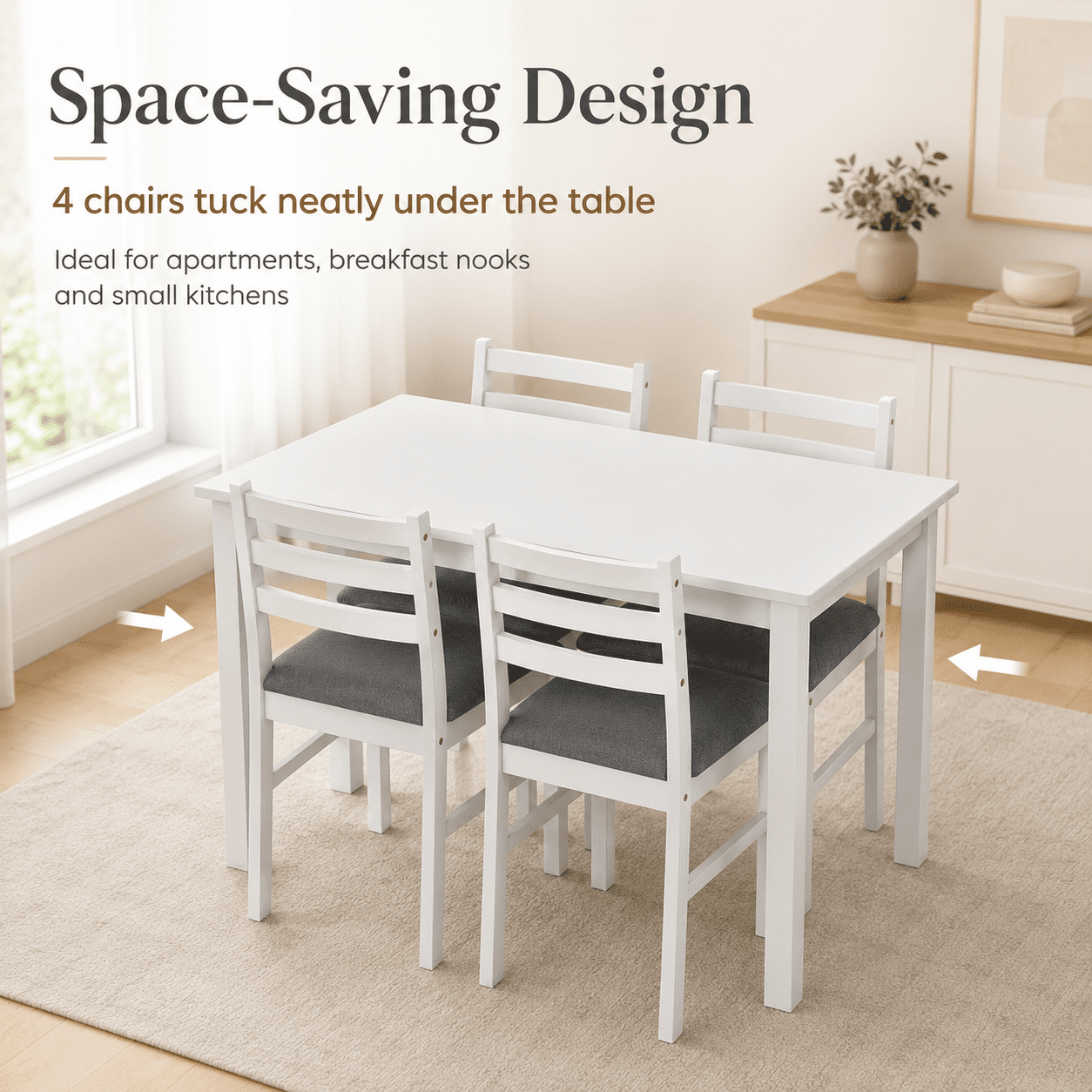 Aukfa 5-Piece Farmhouse Dining Table Set with 4 Chairs,Space-Saving Apartment/Breakfast Nook Furniture, White