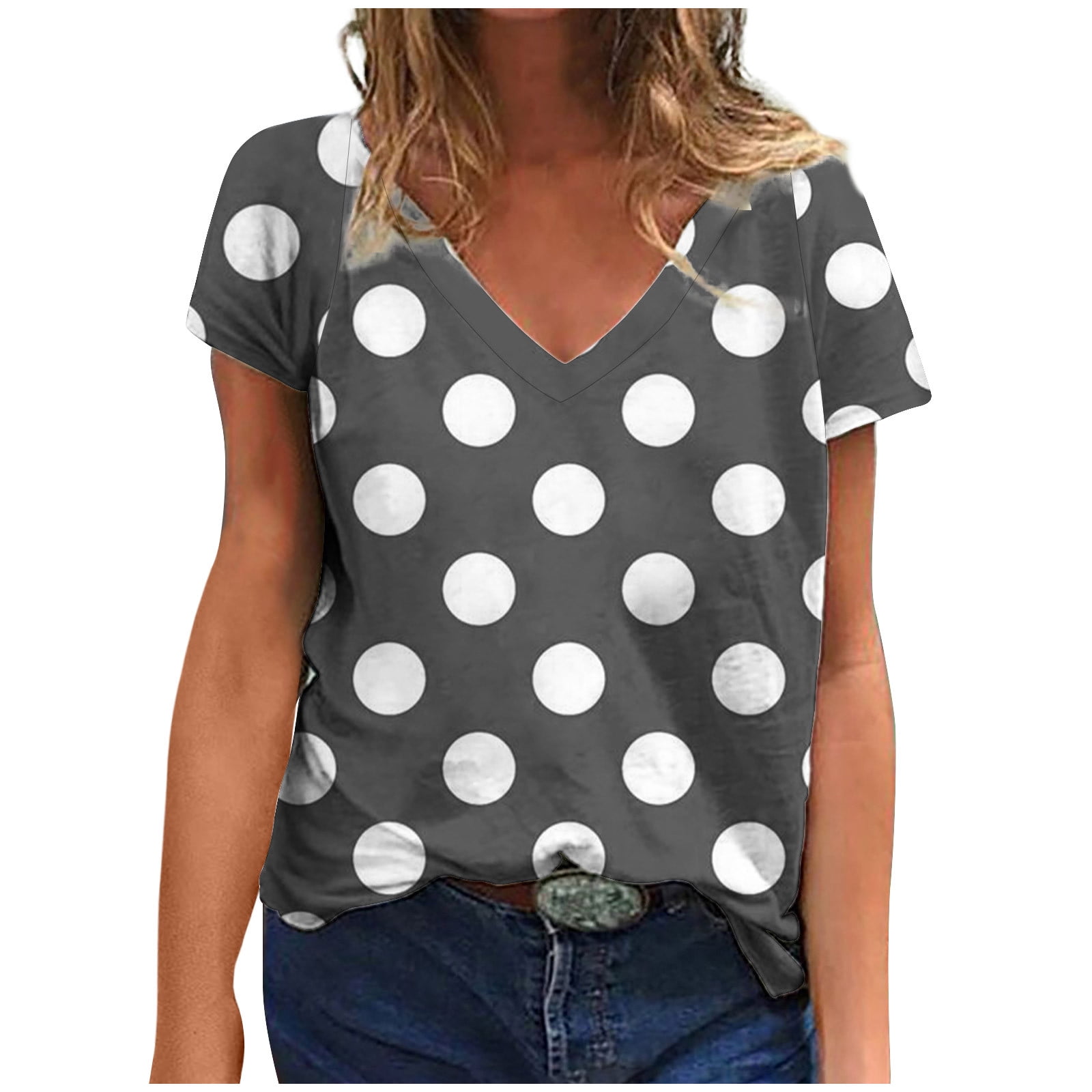 Virmaxy Womens 2024 New Summer Trendy Blouse Tops Tops Polka Dot
