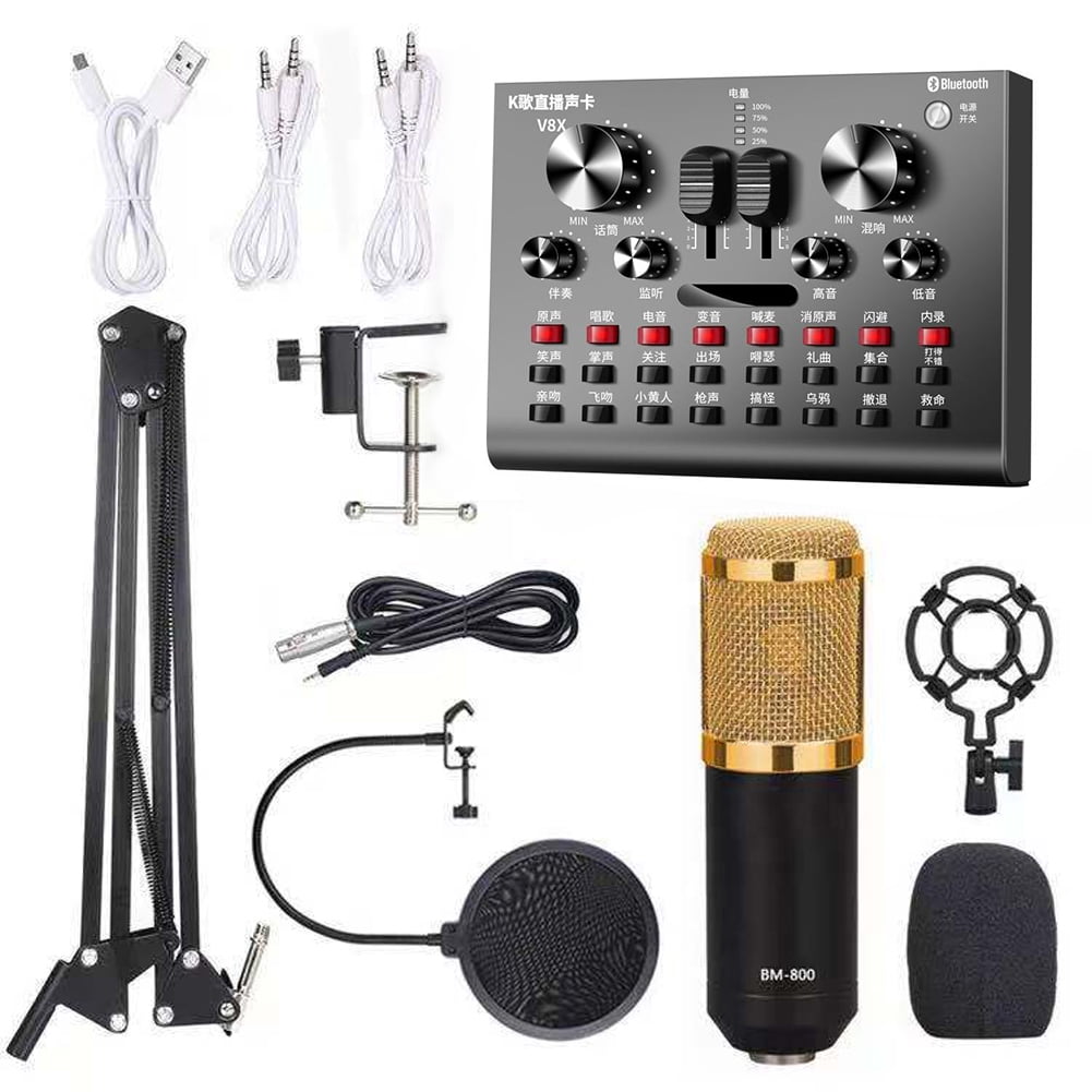 Maboto Multifunctional Live V8x Sound Card And Bm800 Suspension Microphone Kit Broadcasting Recording Condenser Microphone Set Intelligent Audio Mixer Sound Card For Computers And Mobilephone Walmart Com